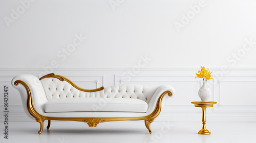 Photographie Charming living room interior, beautiful baroque style chaise longue with golden