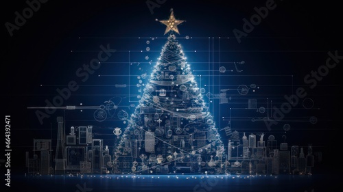 Architectural Blueprint of a Festive Christmas Tree: Celebrating the Holidays with Generative AI in Business and Construction photo