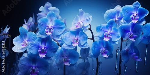 Rare blue Vanda orchids  studio setting  multiple exposure  dream - like atmosphere