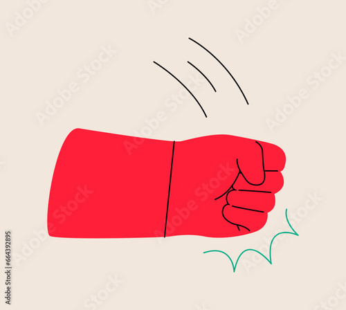 Fist strike. The movement of the hand clenched into a fist. Colorful vector illustration