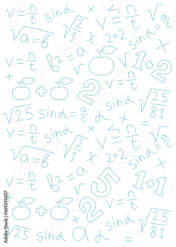 Algebra mathematical example sketch doodle background. Studying at school. Vector editable stroke line size.