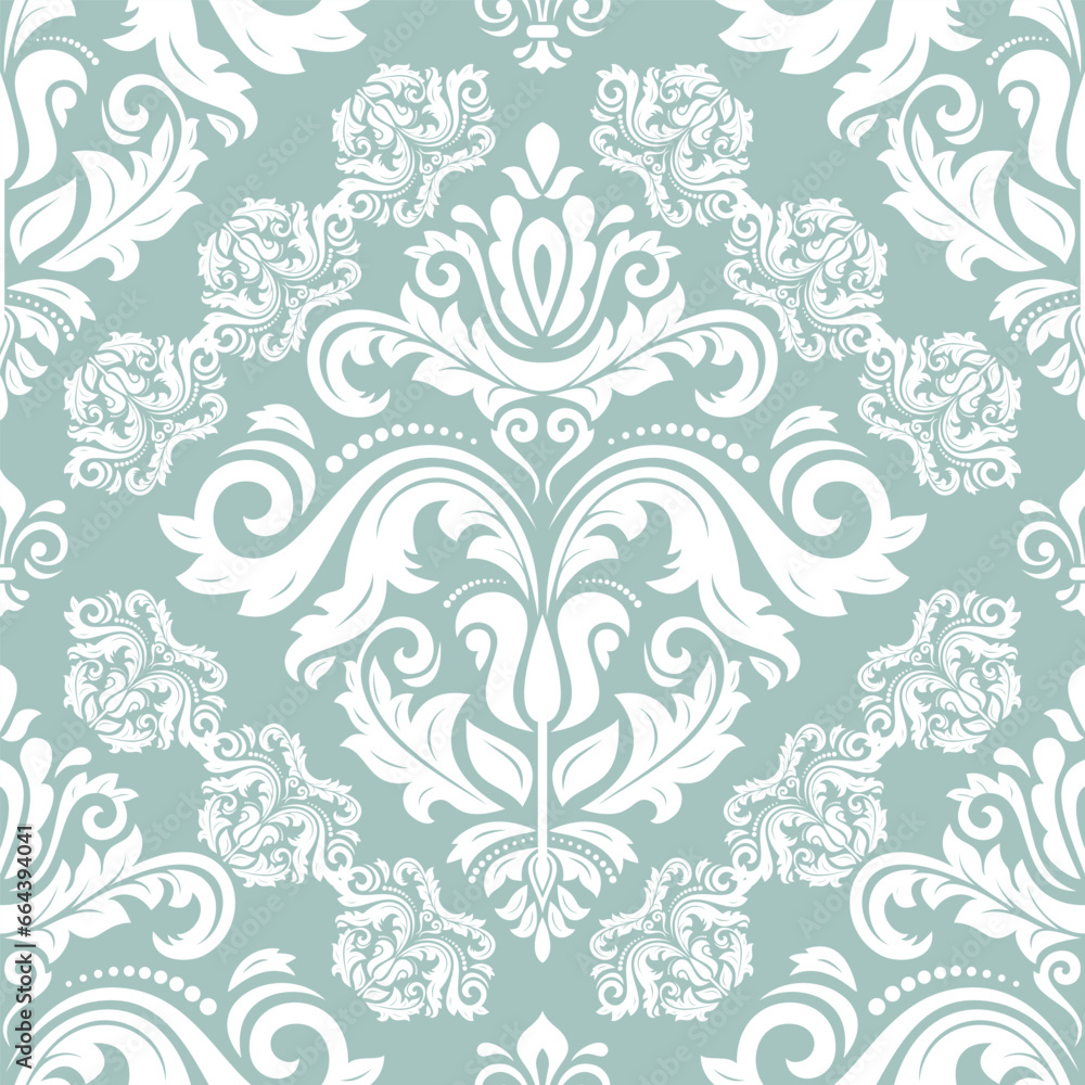 Orient vector classic pattern. Seamless abstract light blue and white background with vintage elements. Orient pattern. Ornament barogue wallpaper