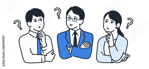 考える3人の会社員のシンプルなベクターイラストセット素材