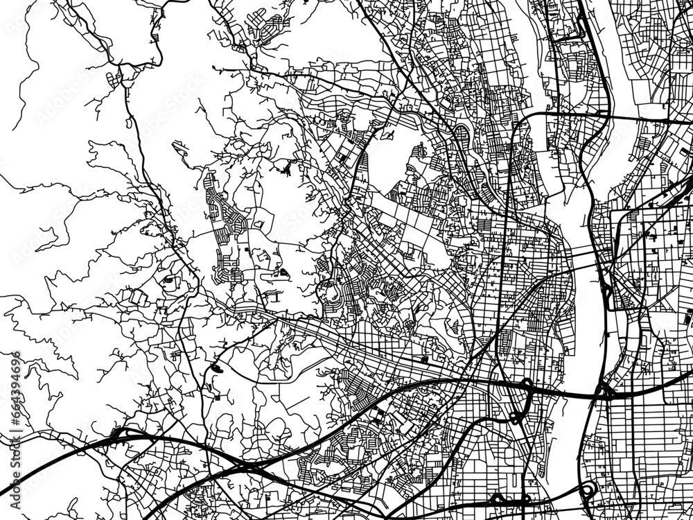 Obraz premium Vector road map of the city of Atsugi in Japan with black roads on a white background. 4:3 aspect ratio.