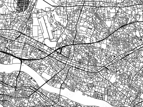 Vector road map of the city of Chofu in Japan with black roads on a white background. 4:3 aspect ratio.