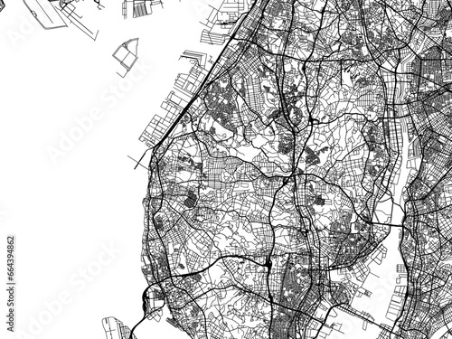 Vector road map of the city of  Chita in Japan with black roads on a white background. 4:3 aspect ratio.