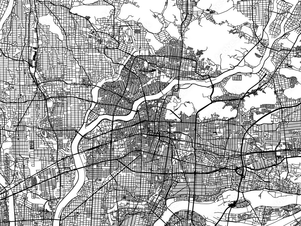 Fototapeta premium Vector road map of the city of Gifu in Japan with black roads on a white background. 4:3 aspect ratio.
