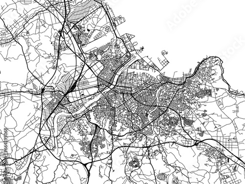 Vector road map of the city of  Hachinohe in Japan with black roads on a white background. 4:3 aspect ratio.