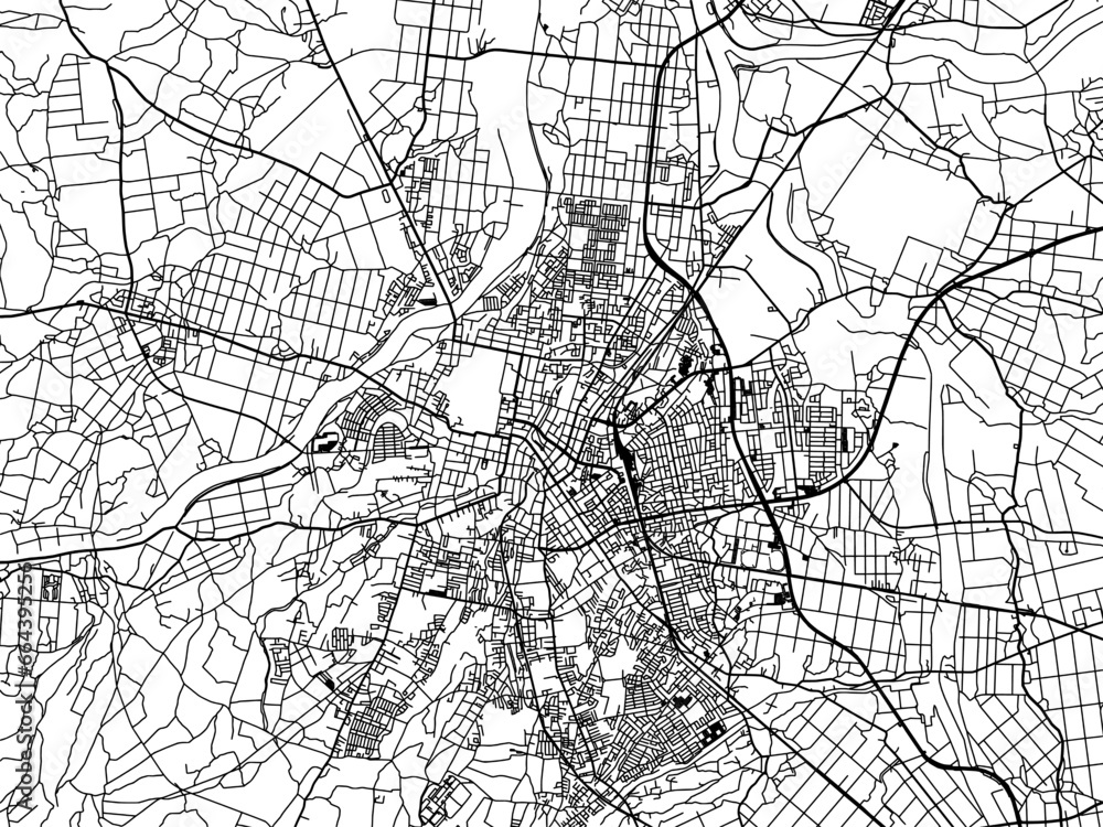 Vector road map of the city of  Hirosaki in Japan with black roads on a white background. 4:3 aspect ratio.