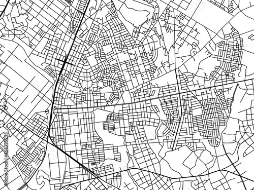 Vector road map of the city of  Hitachi-Naka in Japan with black roads on a white background. 4:3 aspect ratio.