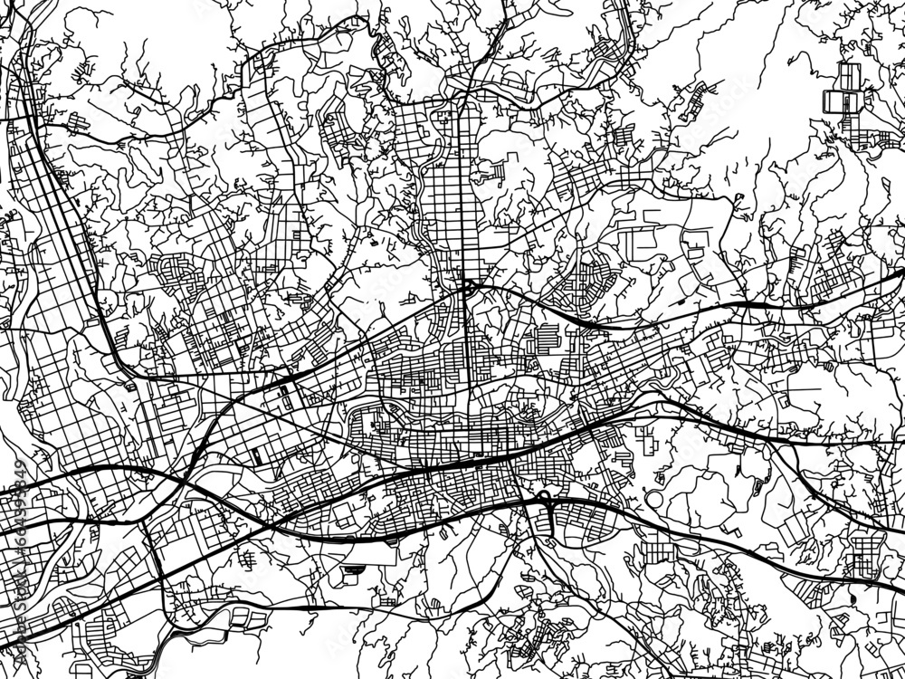 Obraz premium Vector road map of the city of Kakegawa in Japan with black roads on a white background. 4:3 aspect ratio.
