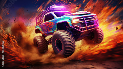Drifting Monster Truck Abstract Background