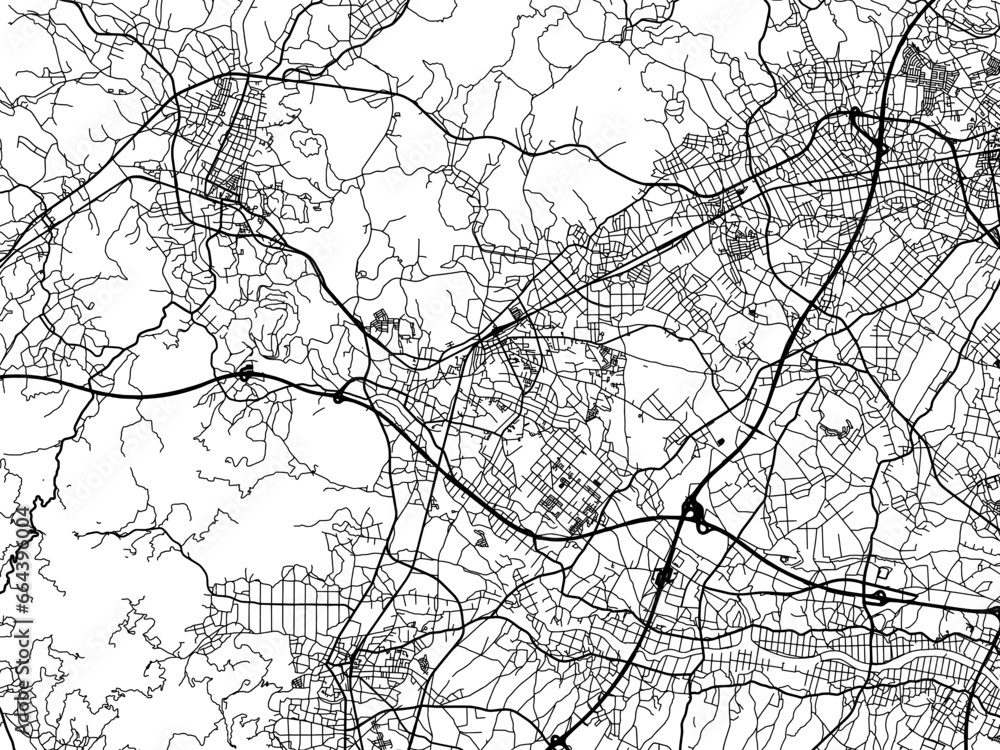 Obraz premium Vector road map of the city of Kasama in Japan with black roads on a white background. 4:3 aspect ratio.