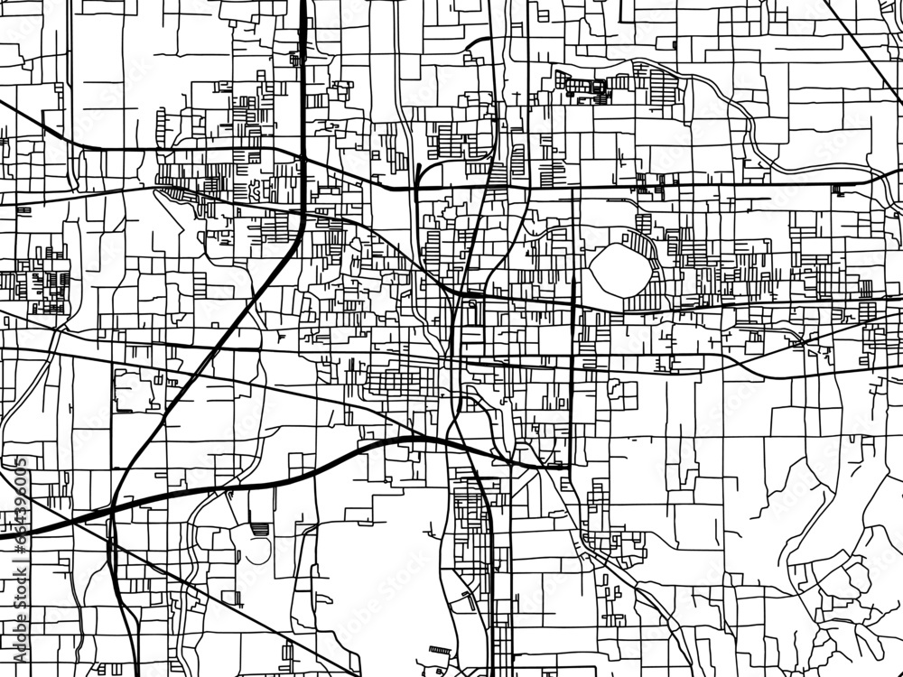 Naklejka premium Vector road map of the city of Kashihara-shi in Japan with black roads on a white background. 4:3 aspect ratio.