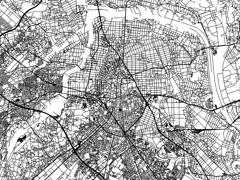 Fototapeta premium Vector road map of the city of Kawagoe in Japan with black roads on a white background. 4:3 aspect ratio.