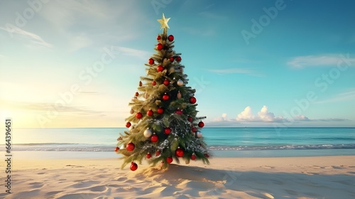 christmas tree on the snow,christmas tree on the beach,Seasonal Contrasts: Christmas Trees in Snow and on Sandy Shores,Yuletide Variety: Trees in Snowy and Beachy Holiday Scenes