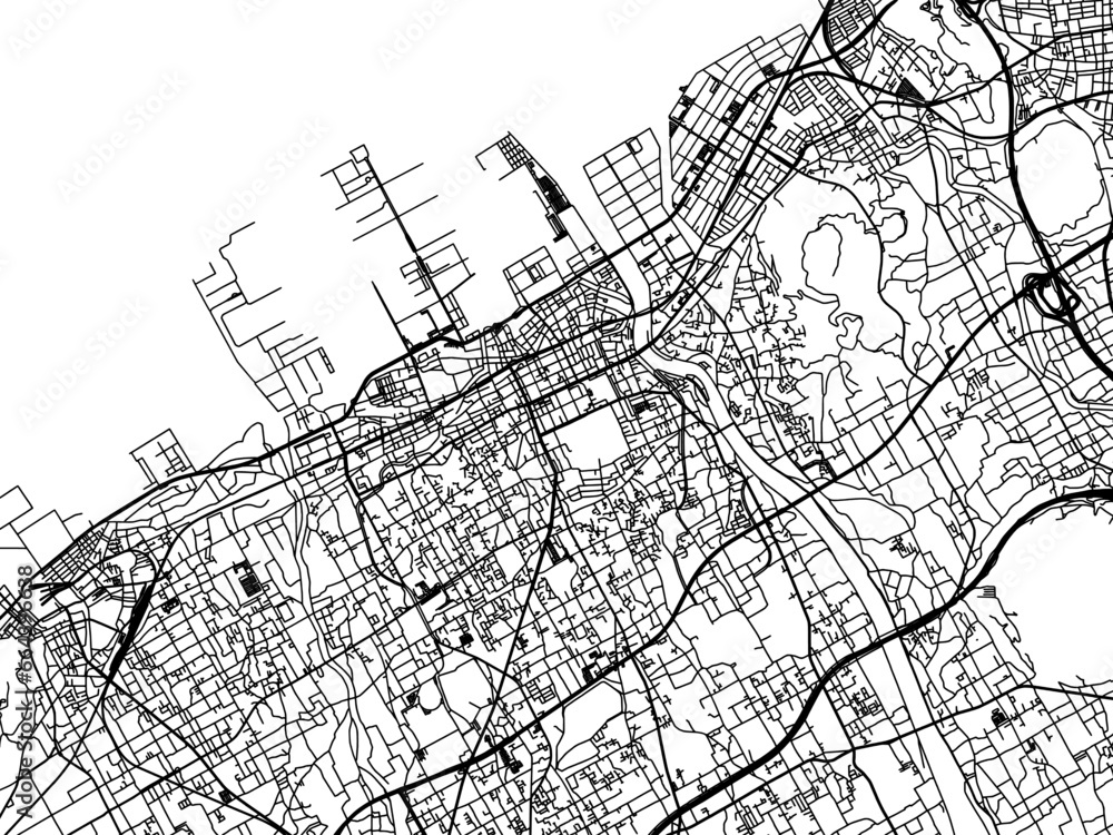 Vector road map of the city of Marugame in Japan with black roads on a white background. 4:3 aspect ratio. Vector road map of the city of Marugame in Japan with black roads on a white background. 4:3 aspect ratio.