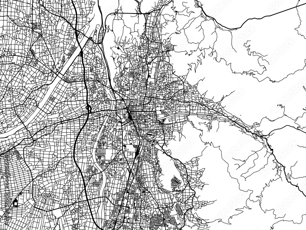 Vector road map of the city of  Matsumoto in Japan with black roads on a white background. 4:3 aspect ratio.