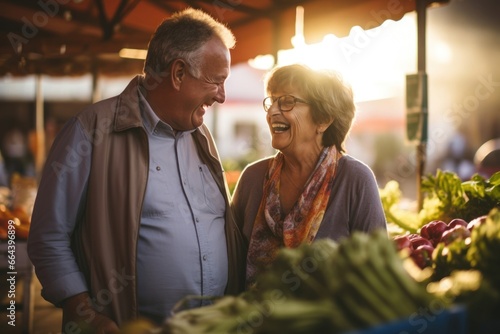 elderly couple buying fresh vegetables