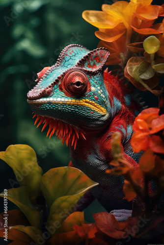 Exotic Colorful Chameleon Portrait