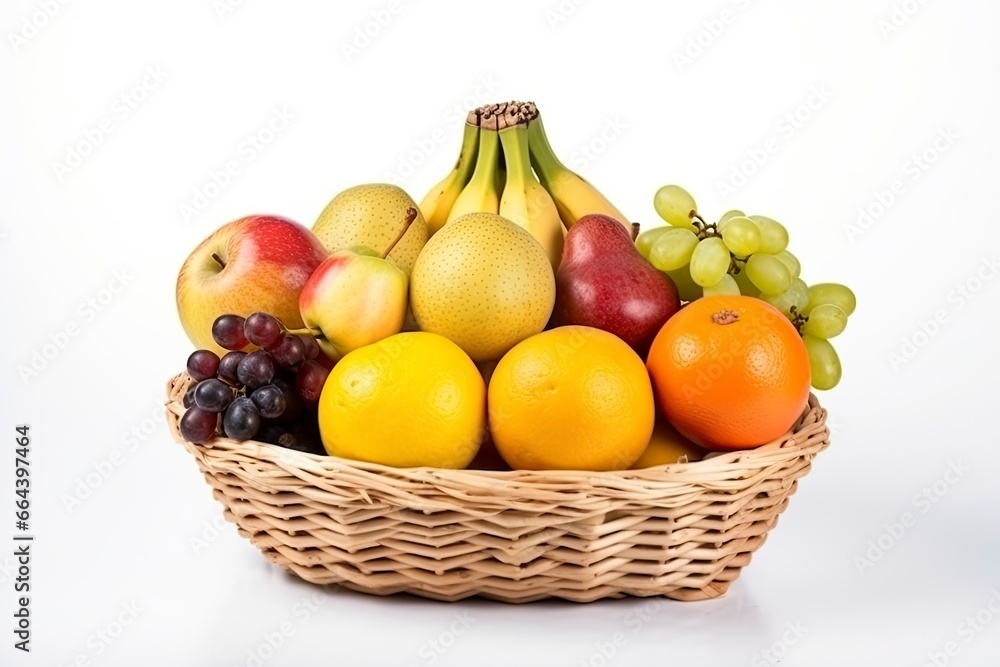 Fruit in basket on white background.AI Generated Fruit in basket on white background.AI Generated