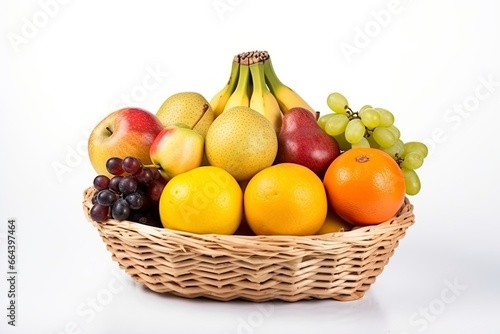 Fruit in basket on white background.AI Generated