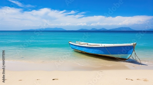 Small boat with beach background © ellisa_studio