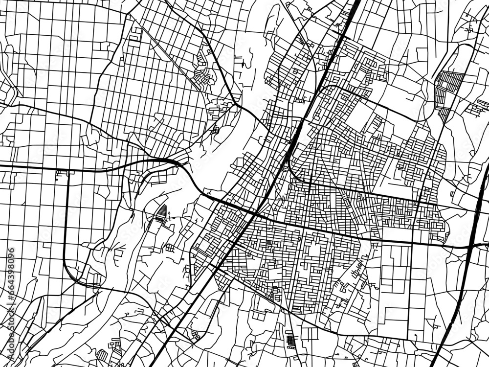 Fototapeta premium Vector road map of the city of Oyama in Japan with black roads on a white background. 4:3 aspect ratio.