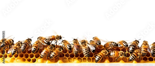 Close-up of swarm of bees sitting on honeycomb, honey in apiary