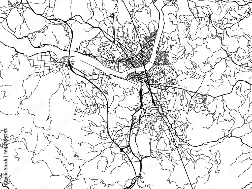 Obraz premium Vector road map of the city of Satsumasendai in Japan with black roads on a white background. 4:3 aspect ratio.