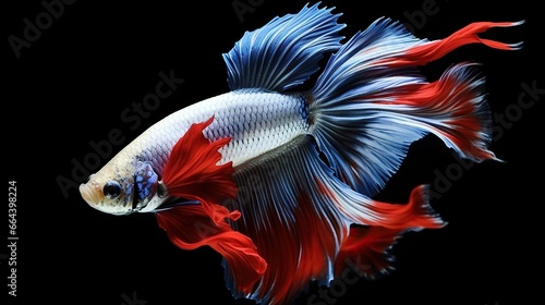 Small fish, Siamese fighting fish, Red fighting fish isolated on black background photo