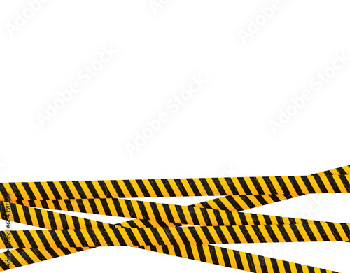 Vector crossed yellow tapes with black hatching - roadwork. Isolated on white background.
