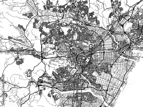 Quadro em tela Vector road map of the city of  Sendai in Japan with black roads on a white background