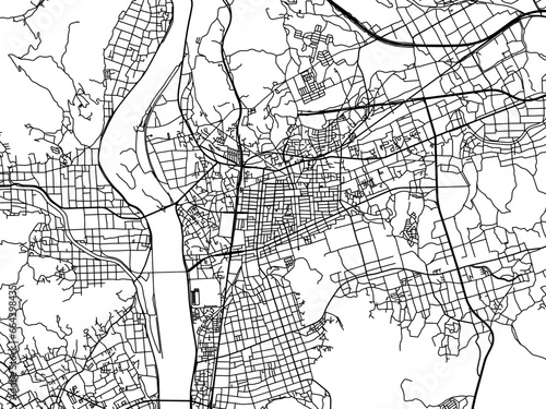 Vector road map of the city of  Soja in Japan with black roads on a white background. 4:3 aspect ratio.