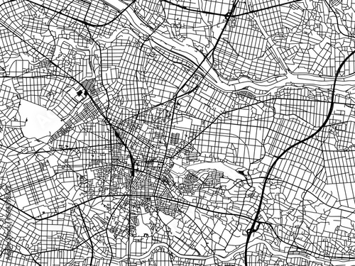 Vector road map of the city of Tatebayashi in Japan with black roads on a white background. 4:3 aspect ratio.