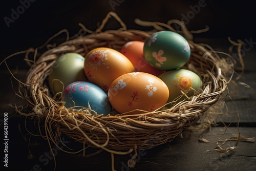 Easter eggs basket.Ai generated 