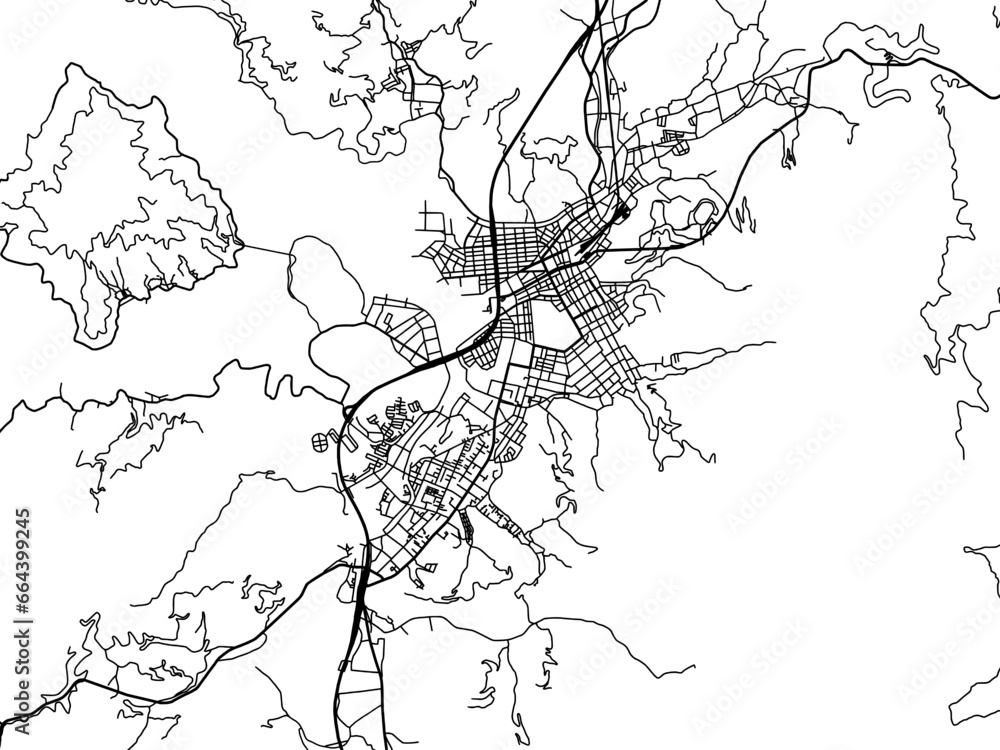Obraz premium Vector road map of the city of Uwajima in Japan with black roads on a white background. 4:3 aspect ratio.