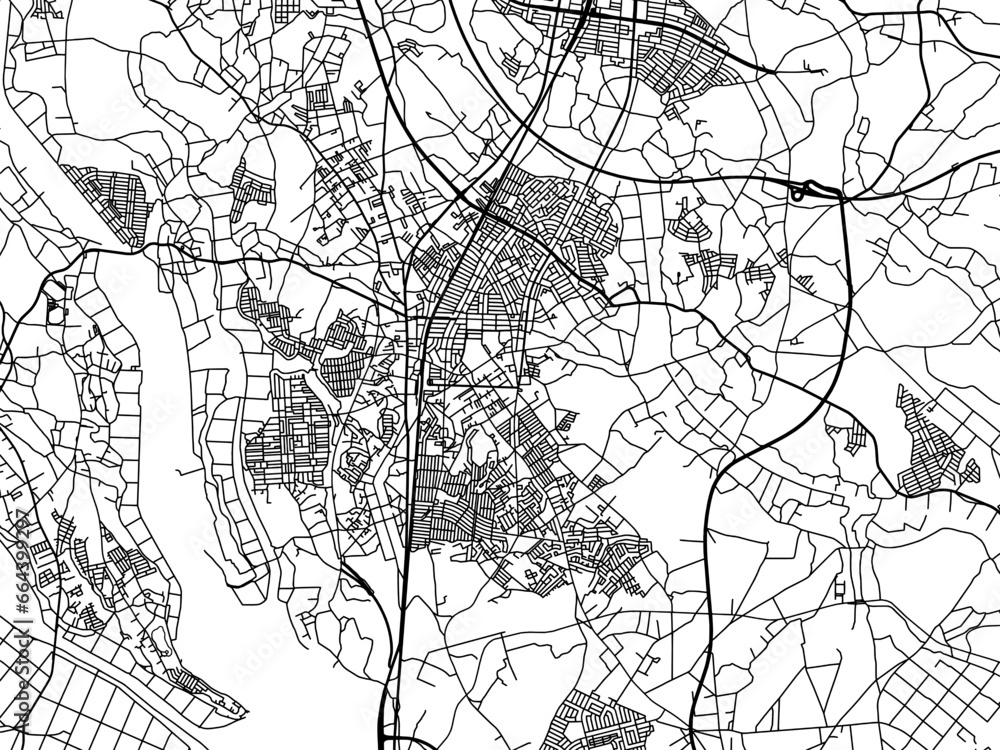 Vector road map of the city of  Ushiku in Japan with black roads on a white background. 4:3 aspect ratio.