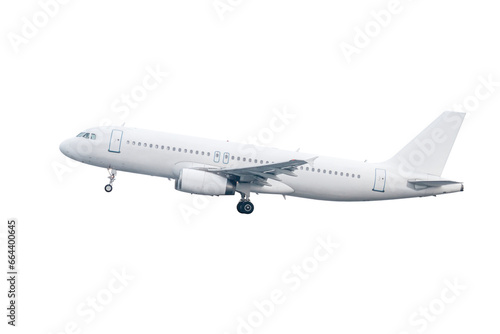 Take off a white passenger aircraft isolated
