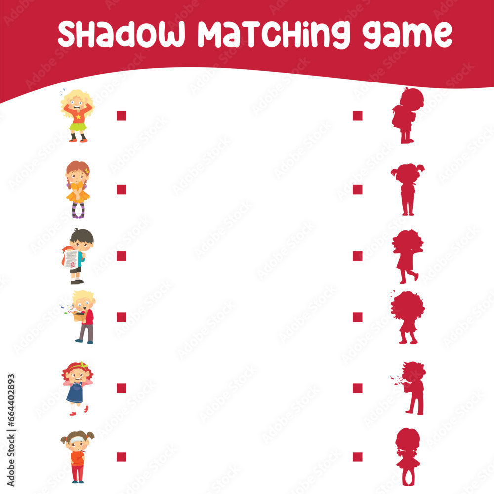 Vetor de Matching shadows game for kids with cute kids in various ...