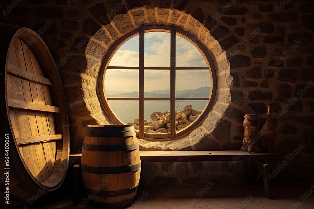 Barrel in an ancient castle beside the window. Barrel in an ancient castle beside the window.