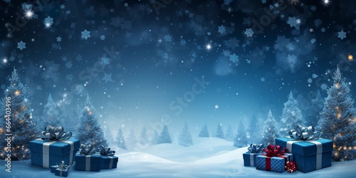 Merry Christmas and new year, gift boxes bokeh background. Christmas gifts background.
