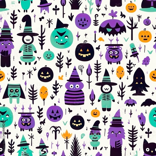 halloween pattern with ghosts/generative AI/cute image