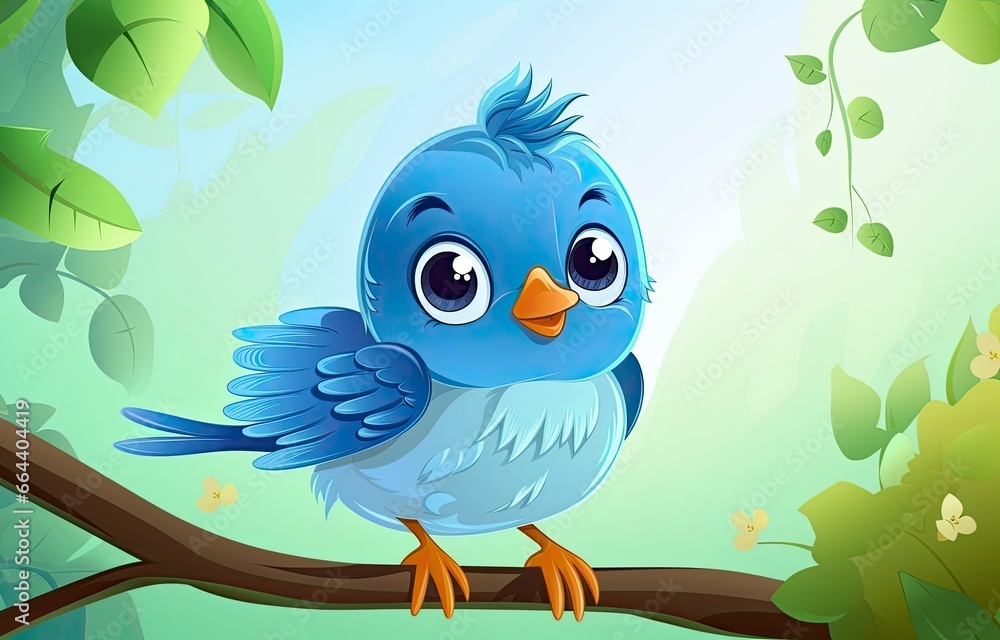 Naklejka premium Cute little bird with a nature background.