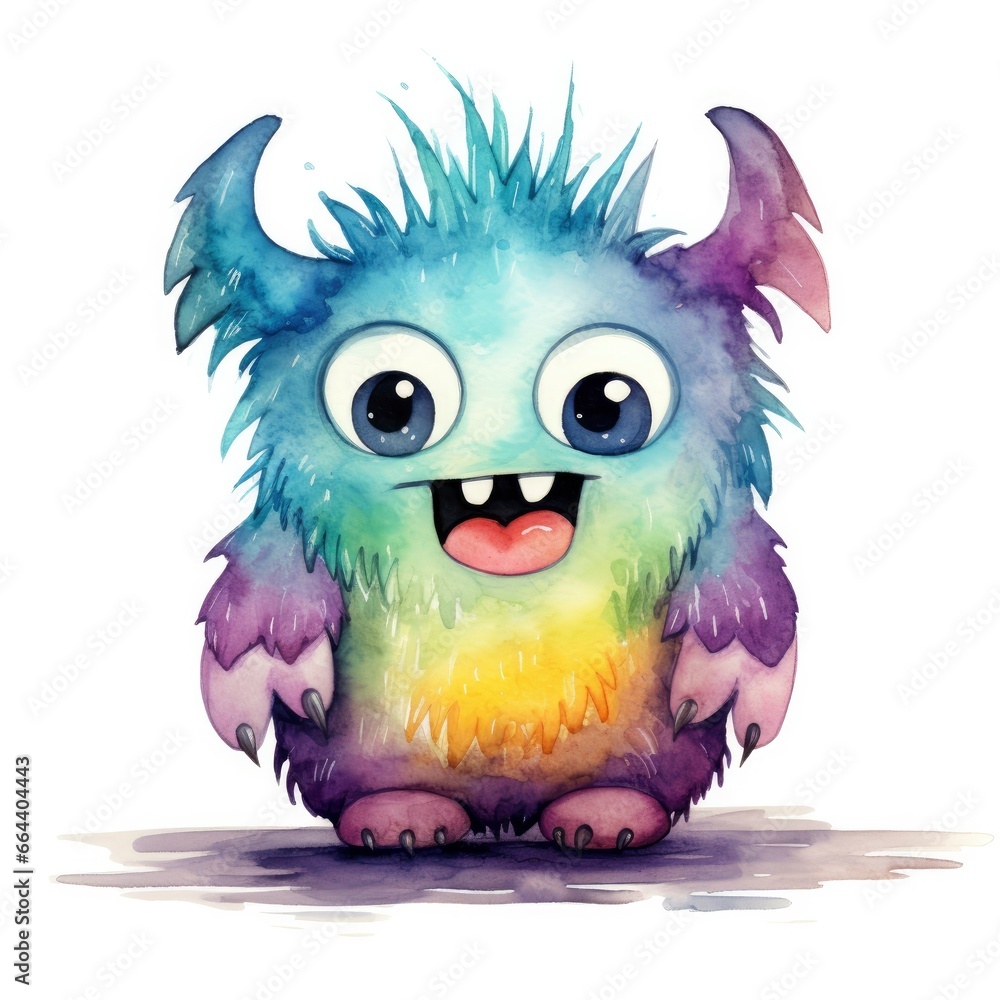 Watercolor cute monster on white background. Watercolor cute monster on white background.