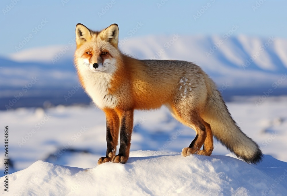 Obraz premium Red fox standing on snow.