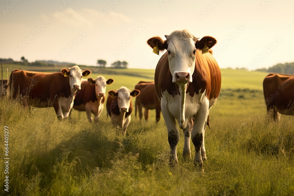 Group of cows standing in a grassy field. Group of cows standing in a grassy field.