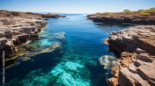A breathtaking shot of a diamond mine, with pristine blue waters contrasting the harshness of the mining process