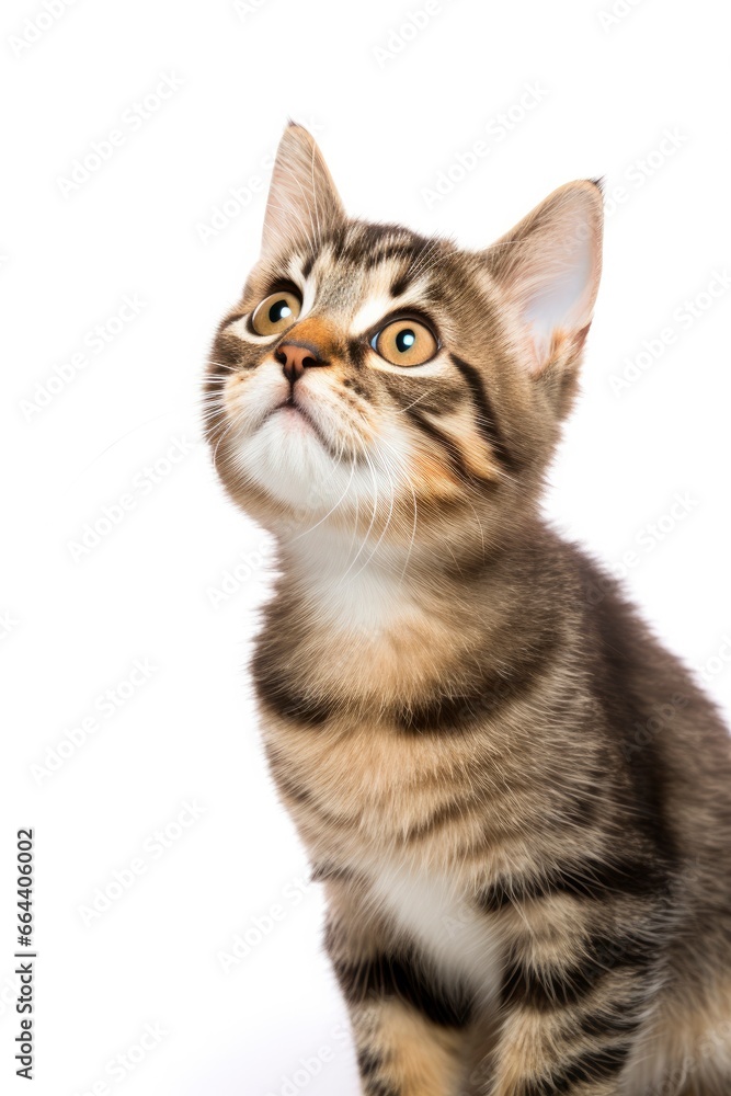 Playful funny kitten looking up isolated on a white background. Playful funny kitten looking up isolated on a white background.