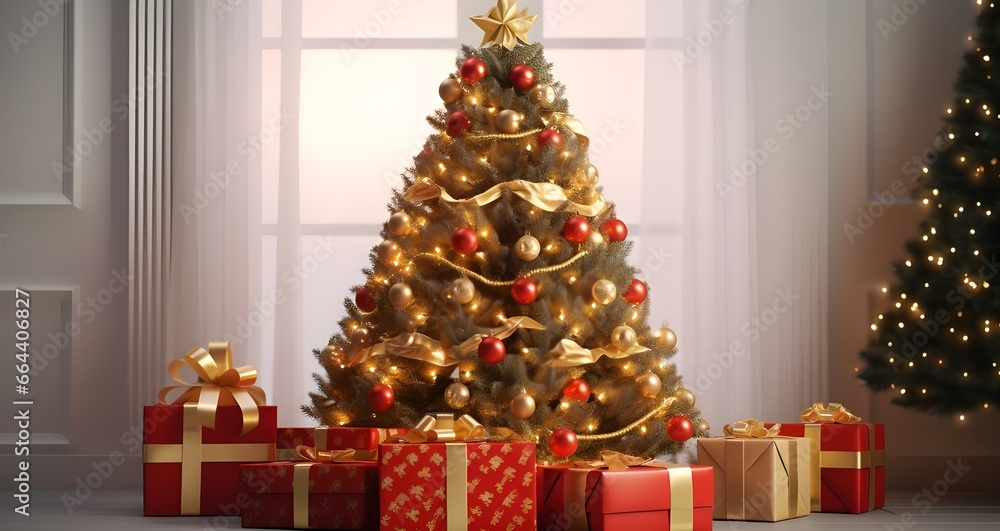 christmas tree with presents,christmas tree with gifts,christmas tree and gifts,Festive Christmas Tree with Presents,Gifts Adorned Around the Christmas Tree